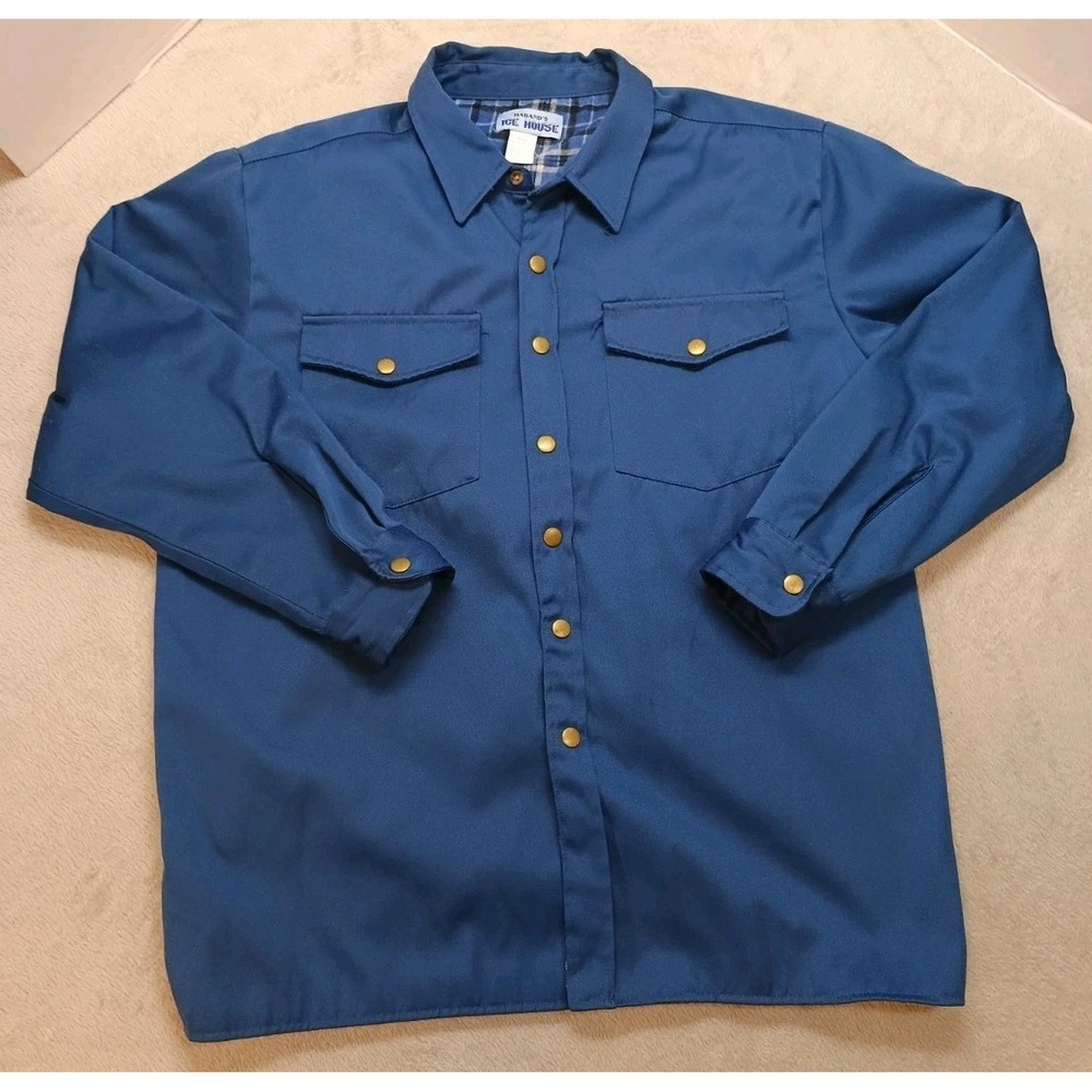 Vintage Habands Ice House Blue Snap Button Up Long Sleeve Jacket Mens Size Large